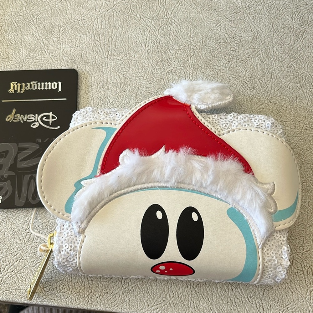 Loungefly Disney sequined snowman Mickey wallet NWT